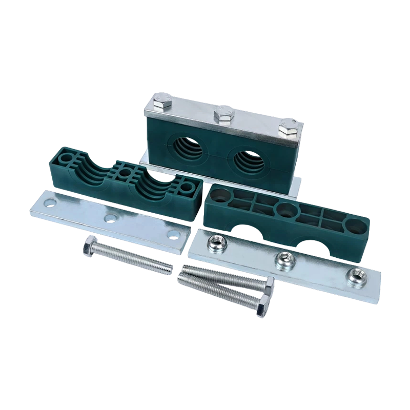 Прочный пластиковый двойной хомут для труб, лево-правый двухрядный хомут с двумя отверстиями для крепления водопроводных/нефтяных труб Прочный пластиковый двойной хомут для труб, лево-правый двухрядный хомут с двумя отверстиями для крепления водопроводных/нефтяных труб